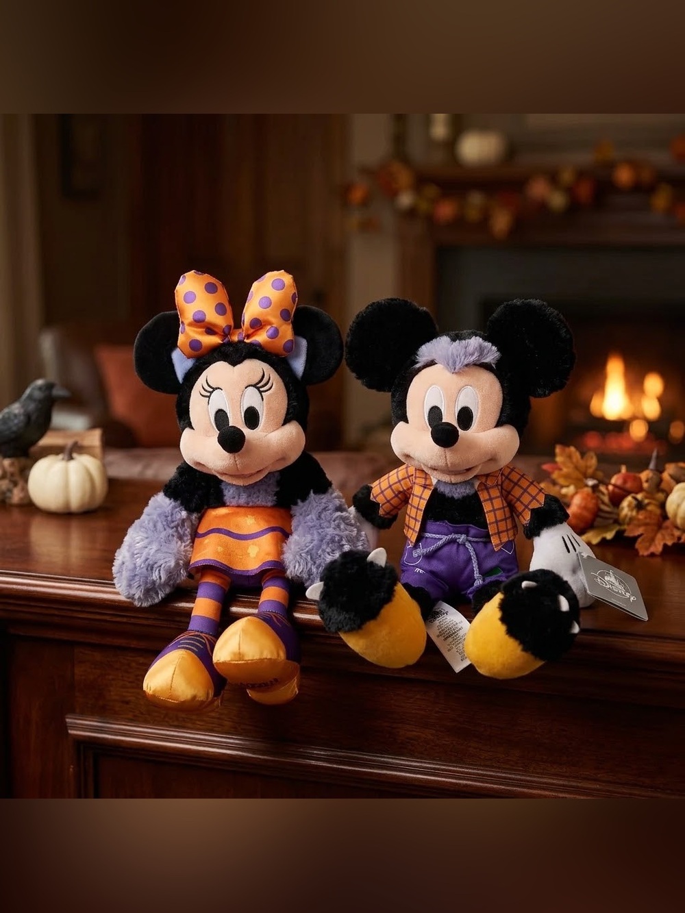 Disneystore Halloween 2019  18” Werewolf Mickey Mouse and Cat Minnie Mouse Plush